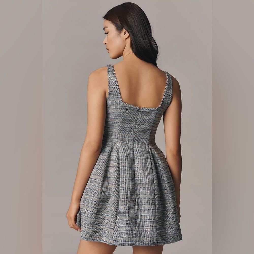 Anthropologie Square-Neck Tweed Mini Dress size 4 - Picture 3 of 5